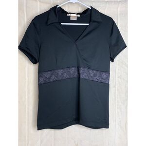 Nike Golf V Neck Polo Shirt Womens M Black Sphere Dry Active Performance Stretch